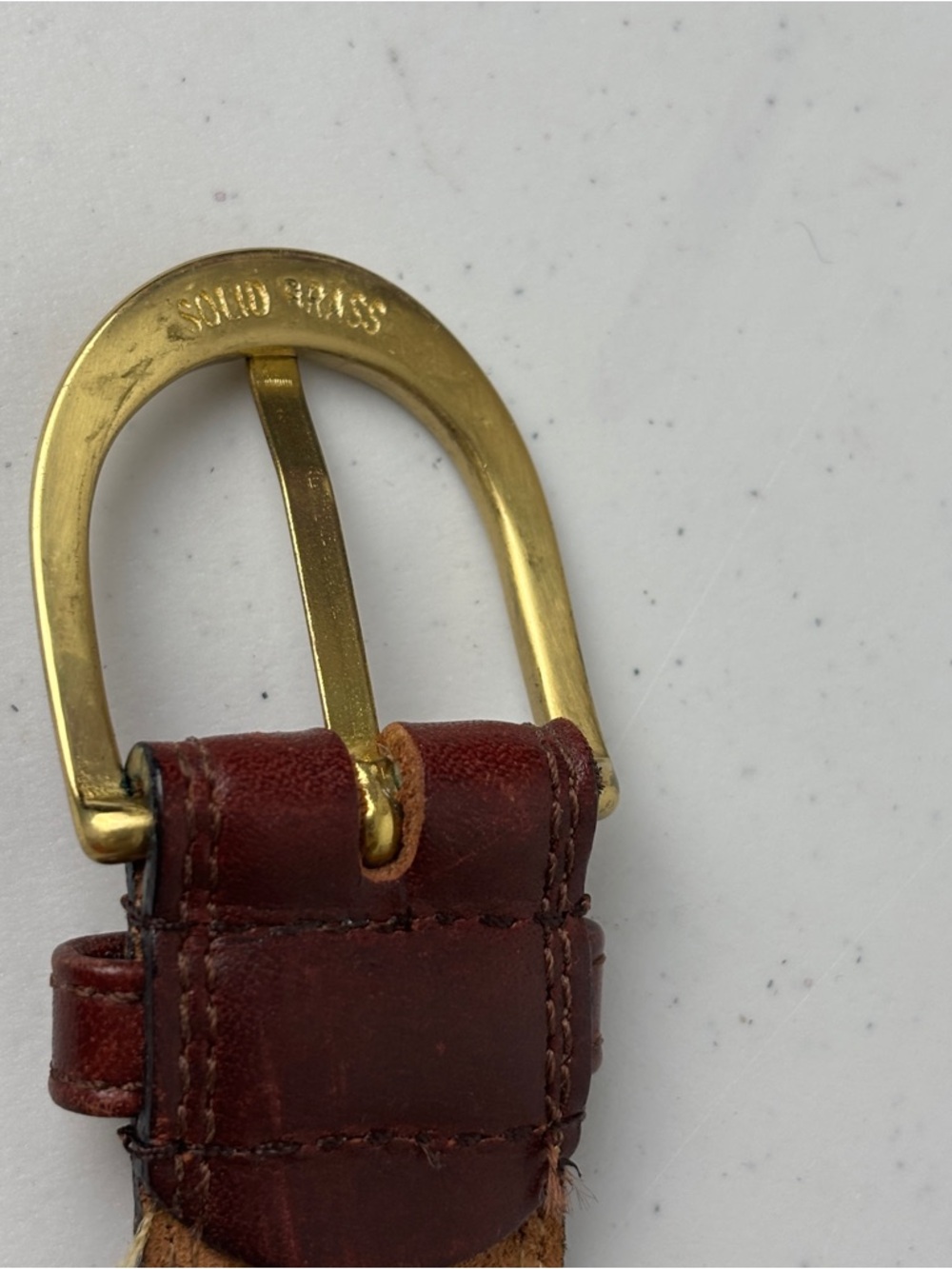 Belt Burgundy Brass Buckle 36 - Picture 5 of 7